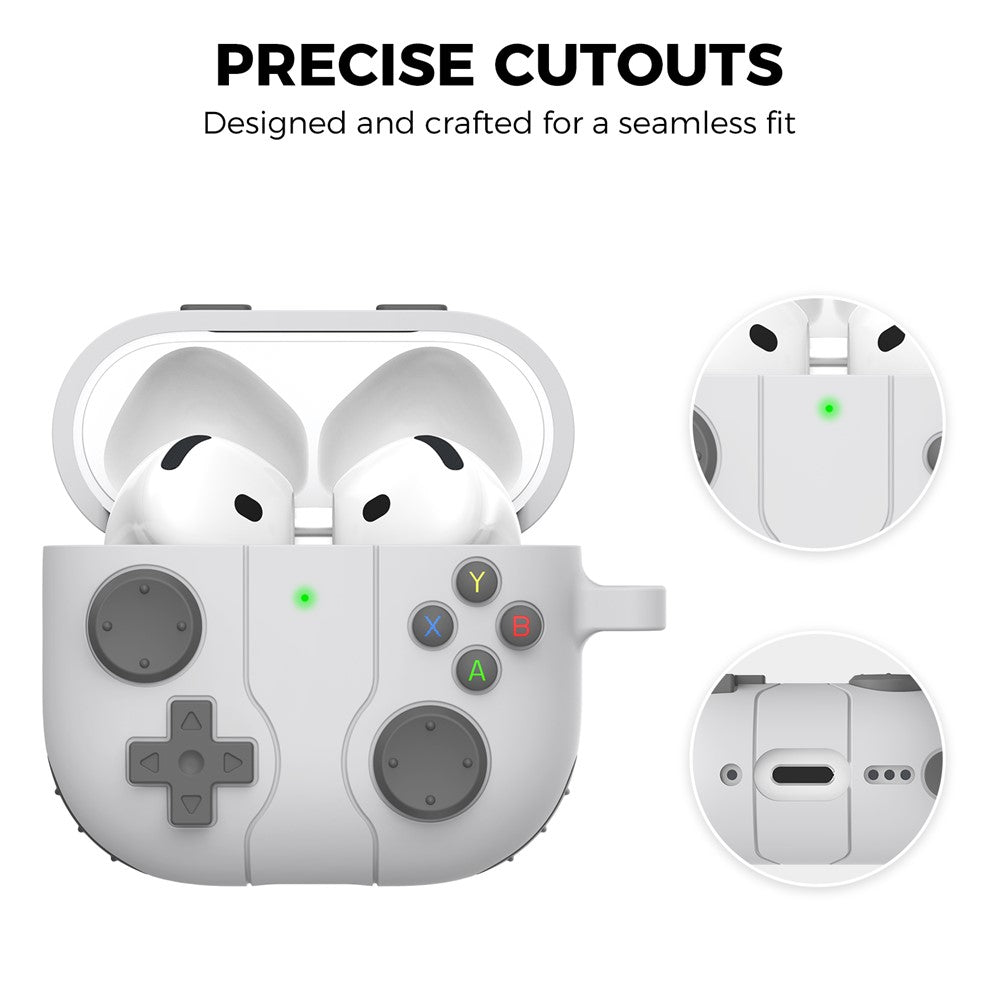 AHASTYLE WG166 Compatible With  AirPods 5 / 4 Protective Case Game Console Design Silicone Earphone Cover with Carabiner - Grey