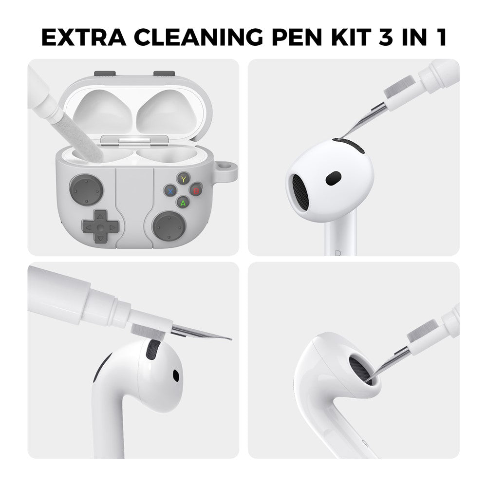 AHASTYLE WG166 Compatible With  AirPods 5 / 4 Protective Case Game Console Design Silicone Earphone Cover with Carabiner - Grey