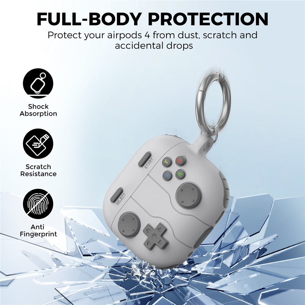 AHASTYLE WG166 Compatible With  AirPods 5 / 4 Protective Case Game Console Design Silicone Earphone Cover with Carabiner - Grey