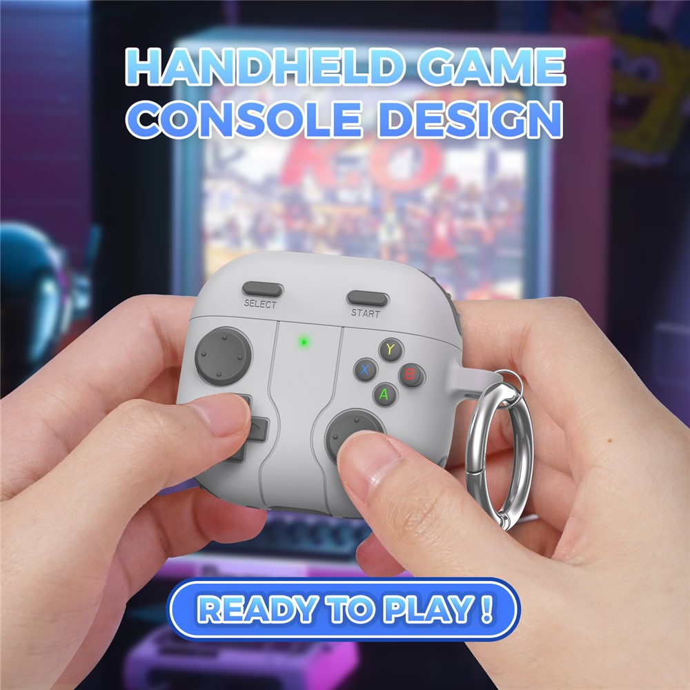 AHASTYLE WG166 Compatible With  AirPods 5 / 4 Protective Case Game Console Design Silicone Earphone Cover with Carabiner - Grey