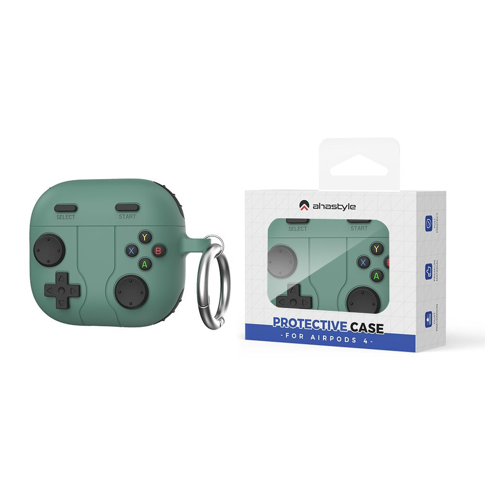 AHASTYLE WG166 Compatible With  AirPods 5 / 4 Protective Case Game Console Design Silicone Earphone Cover with Carabiner - Green