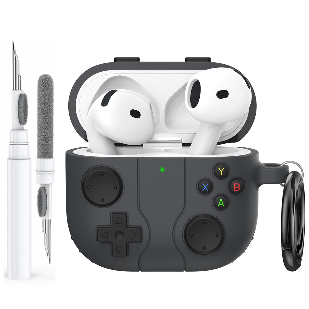 AHASTYLE WG166 Compatible With  AirPods 5 / 4 Protective Case Game Console Design Silicone Earphone Cover with Carabiner - Green