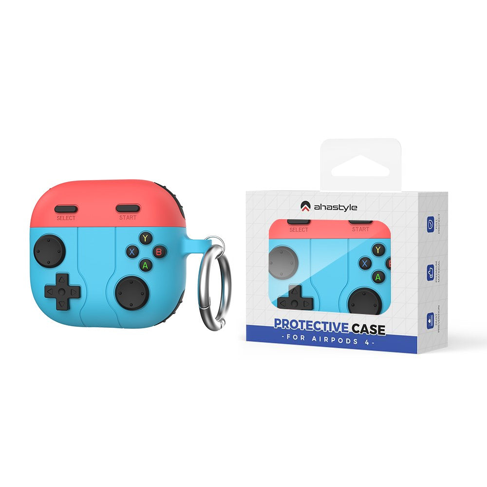 AHASTYLE WG166 Compatible With  AirPods 5 / 4 Protective Case Game Console Design Silicone Earphone Cover with Carabiner - Red + Blue