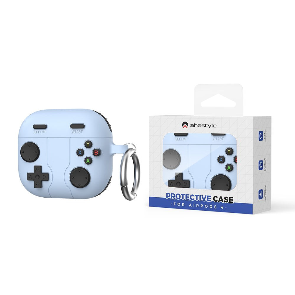 AHASTYLE WG166 Compatible With  AirPods 5 / 4 Protective Case Game Console Design Silicone Earphone Cover with Carabiner - Baby Blue