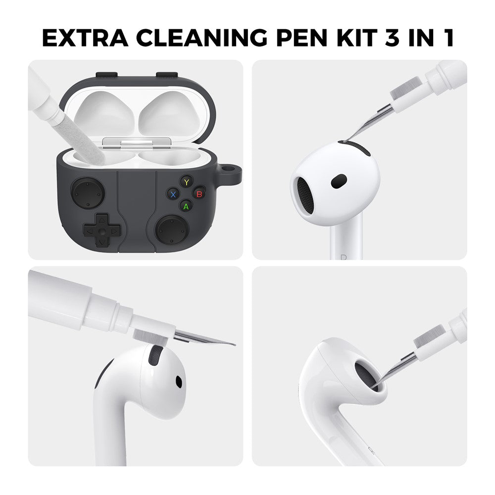 AHASTYLE WG166 Compatible With  AirPods 5 / 4 Protective Case Game Console Design Silicone Earphone Cover with Carabiner - Baby Blue