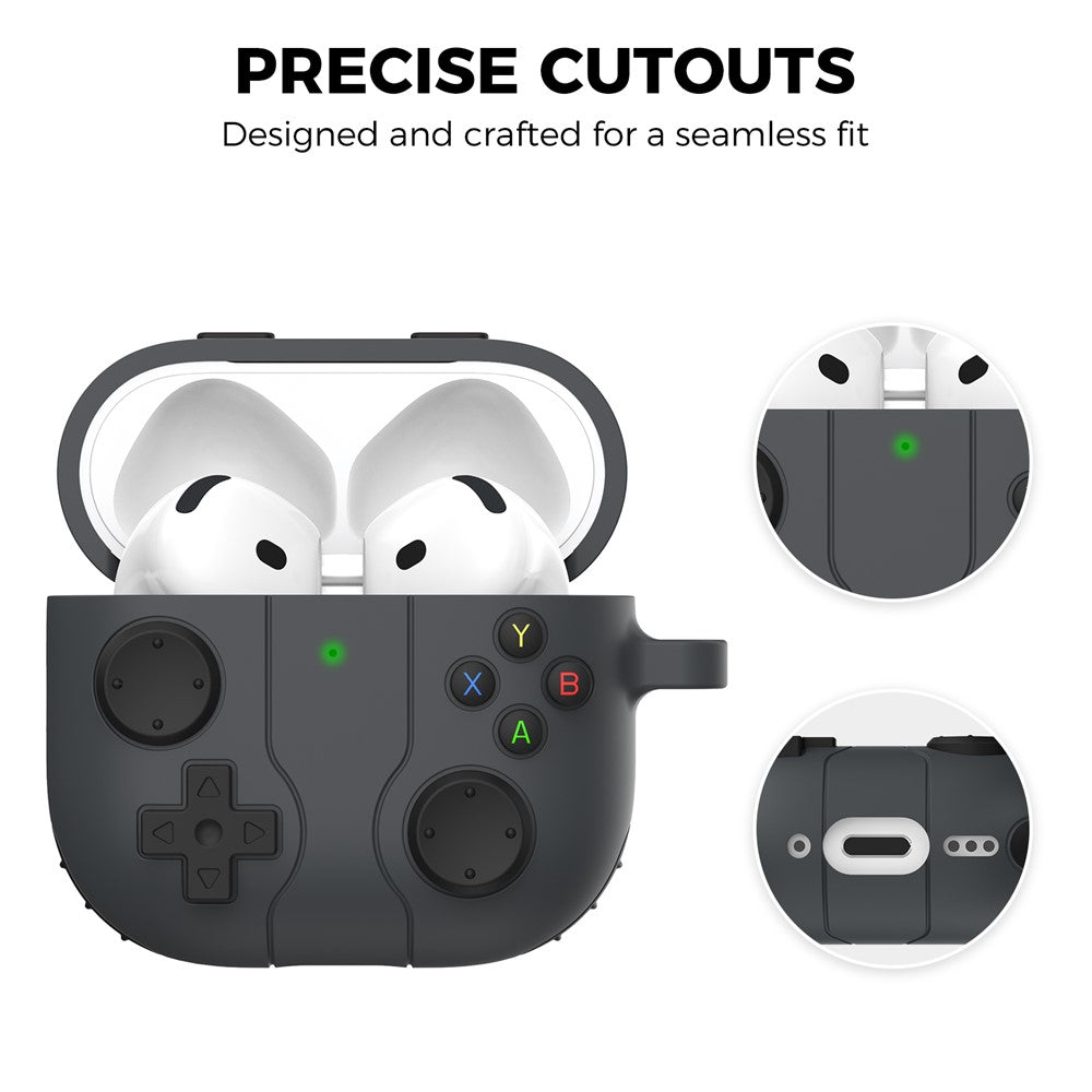 AHASTYLE WG166 Compatible With  AirPods 5 / 4 Protective Case Game Console Design Silicone Earphone Cover with Carabiner - Dark Purple