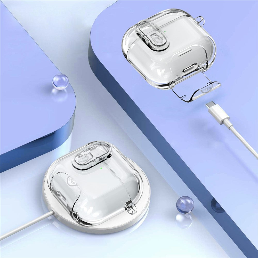 Compatible With  AirPods 5 / 4 Case TPU + PC Shockproof Earbuds Cover with Switch  /  Stand  /  Carrying Hook - Transparent