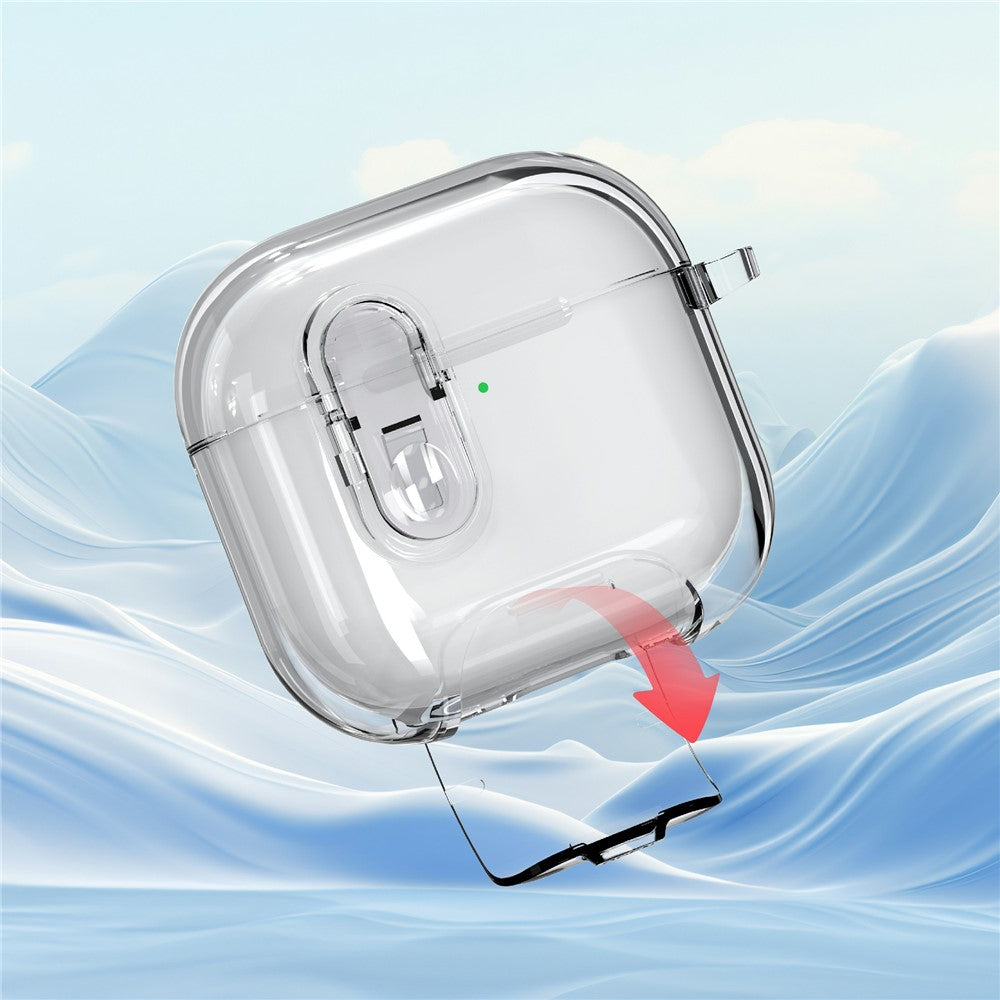 Compatible With  AirPods 5 / 4 Case TPU + PC Shockproof Earbuds Cover with Switch  /  Stand  /  Carrying Hook - Transparent Grey