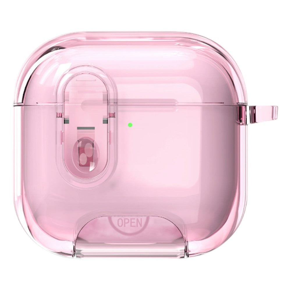 Compatible With  AirPods 5 / 4 Case TPU + PC Shockproof Earbuds Cover with Switch  /  Stand  /  Carrying Hook - Transparent Pink