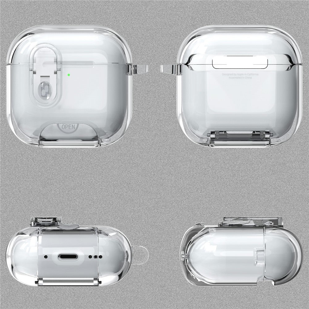 Compatible With  AirPods 5 / 4 Case TPU + PC Shockproof Earbuds Cover with Switch  /  Stand  /  Carrying Hook - Transparent Pink