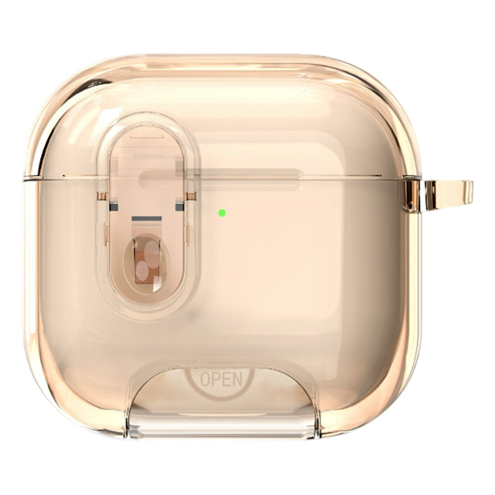 Compatible With  AirPods 5 / 4 Case TPU + PC Shockproof Earbuds Cover with Switch  /  Stand  /  Carrying Hook - Transparent Gold