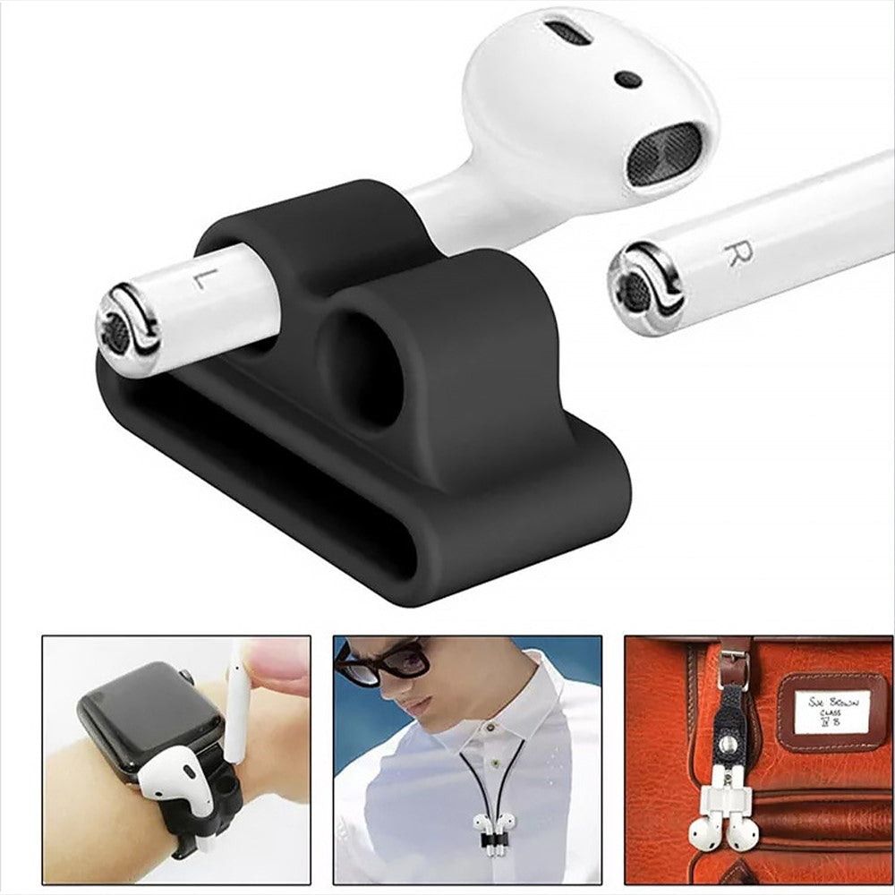 5Pcs  /  Set Compatible With  AirPods 5 / 4 Soft Silicone Case Kit with Keychain  /  Earphone Holder  /  Anti-Lost Neck Strap  /  Storage Case - Black