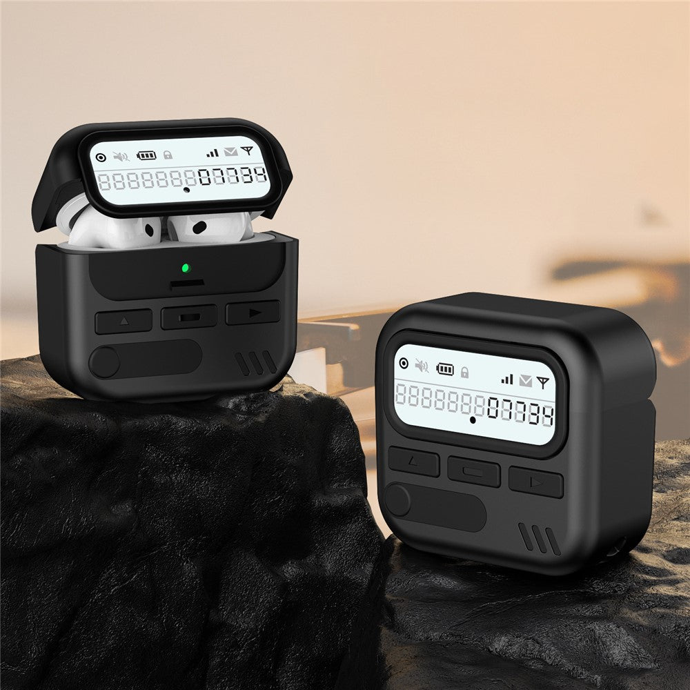 Compatible With  AirPods 5 / 4 Case Retro Design TPU + PC Wireless Earbuds Protective Cover with Lanyard - Black