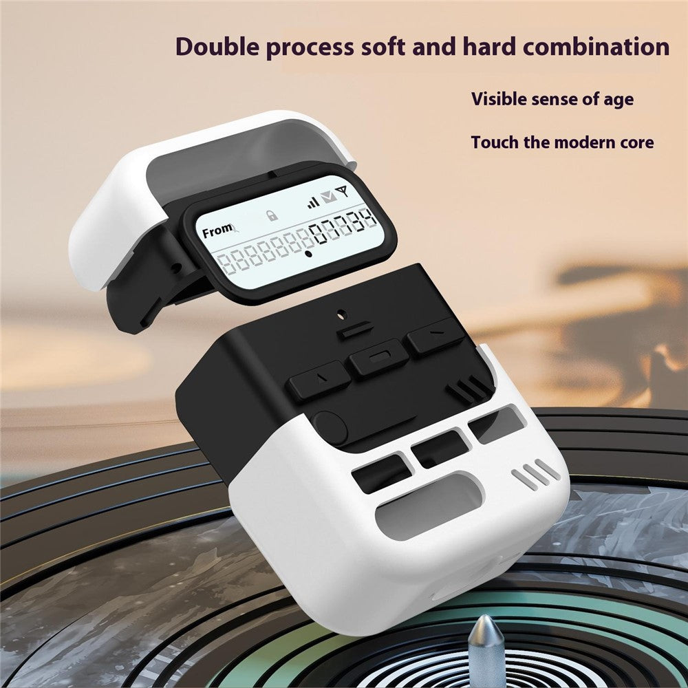 Compatible With  AirPods 5 / 4 Case Retro Design TPU + PC Wireless Earbuds Protective Cover with Lanyard - Black