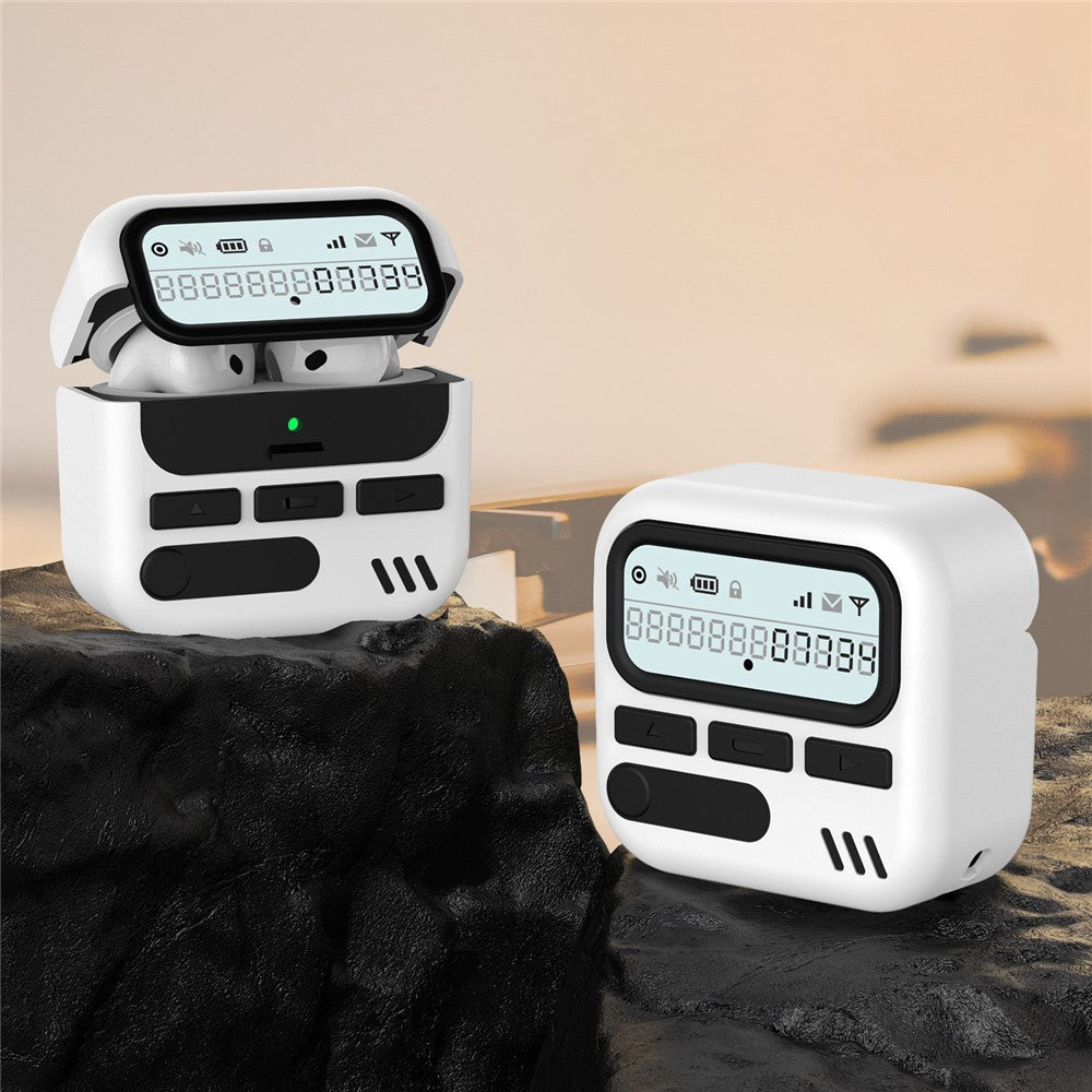 Compatible With  AirPods 5 / 4 Case Retro Design TPU + PC Wireless Earbuds Protective Cover with Lanyard - White