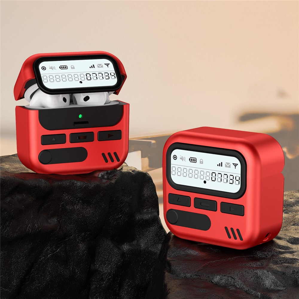 Compatible With  AirPods 5 / 4 Case Retro Design TPU + PC Wireless Earbuds Protective Cover with Lanyard - Red