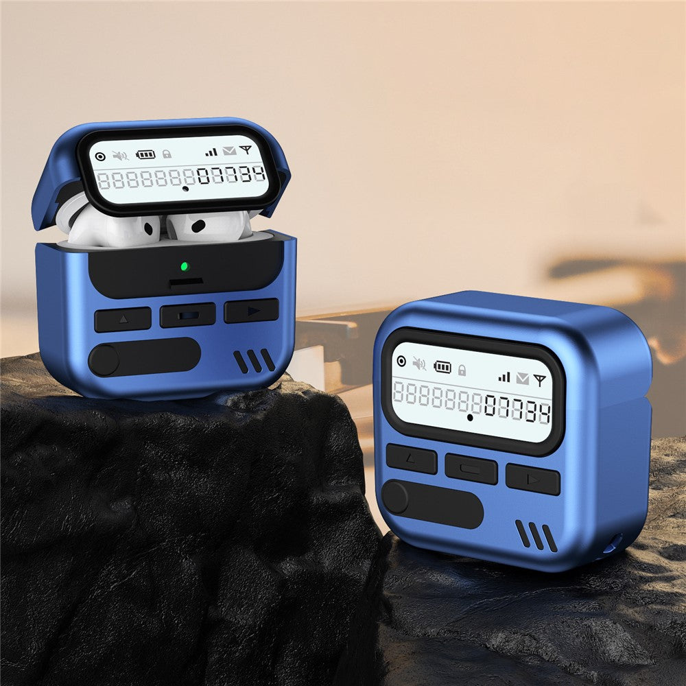 Compatible With  AirPods 5 / 4 Case Retro Design TPU + PC Wireless Earbuds Protective Cover with Lanyard - Blue