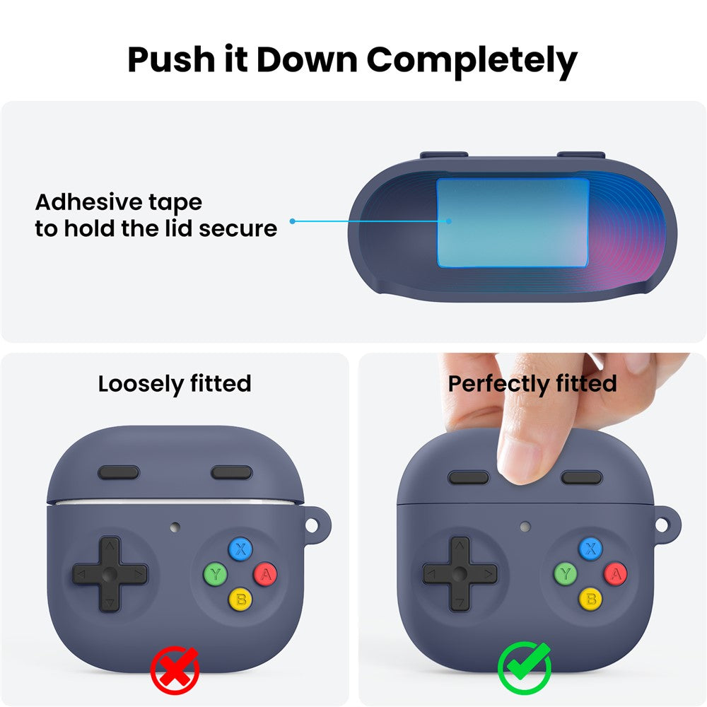 AHASTYLE PT-DD10 Compatible With  AirPods 5 / 4 Silicone Case Game Console Design Split Protective Cover with Carabiner / Strap - Midnight Blue