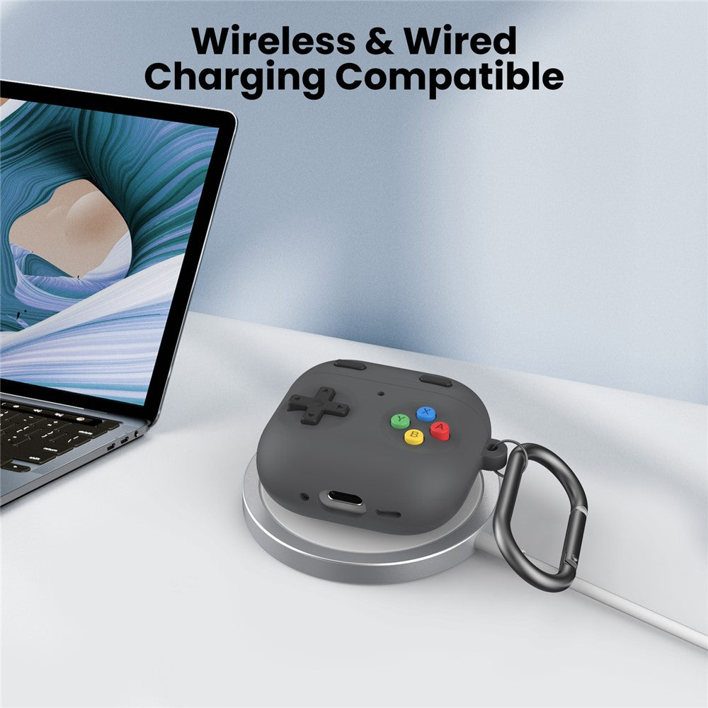 AHASTYLE PT-DD10 Compatible With  AirPods 5 / 4 Silicone Case Game Console Design Split Protective Cover with Carabiner / Strap - Dark Grey