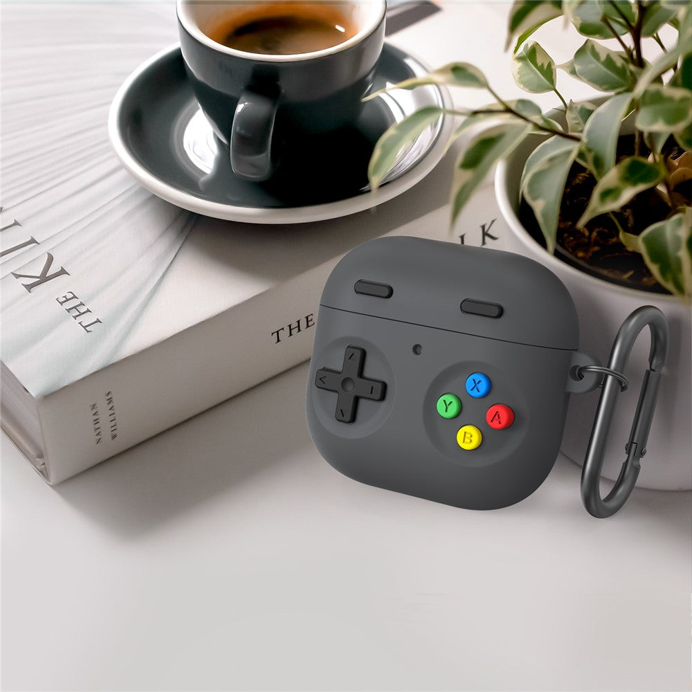 AHASTYLE PT-DD10 Compatible With  AirPods 5 / 4 Silicone Case Game Console Design Split Protective Cover with Carabiner / Strap - Dark Grey