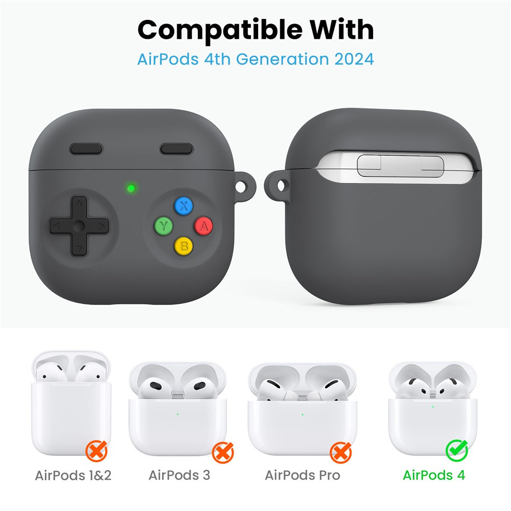 AHASTYLE PT-DD10 Compatible With  AirPods 5 / 4 Silicone Case Game Console Design Split Protective Cover with Carabiner / Strap - Dark Grey