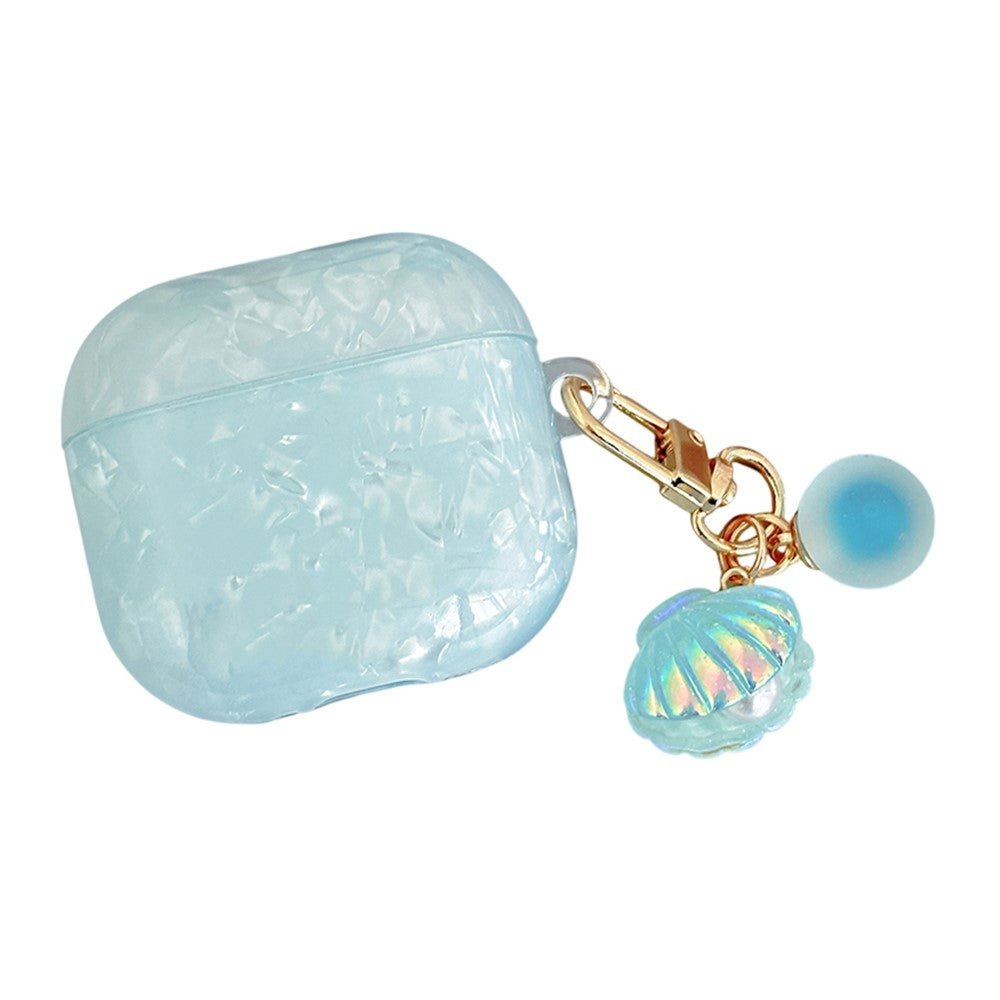 Compatible With  AirPods 5 / 4 Protective Case TPU Earphone Cover with Pearl and Seashell-Shaped Charm - Blue