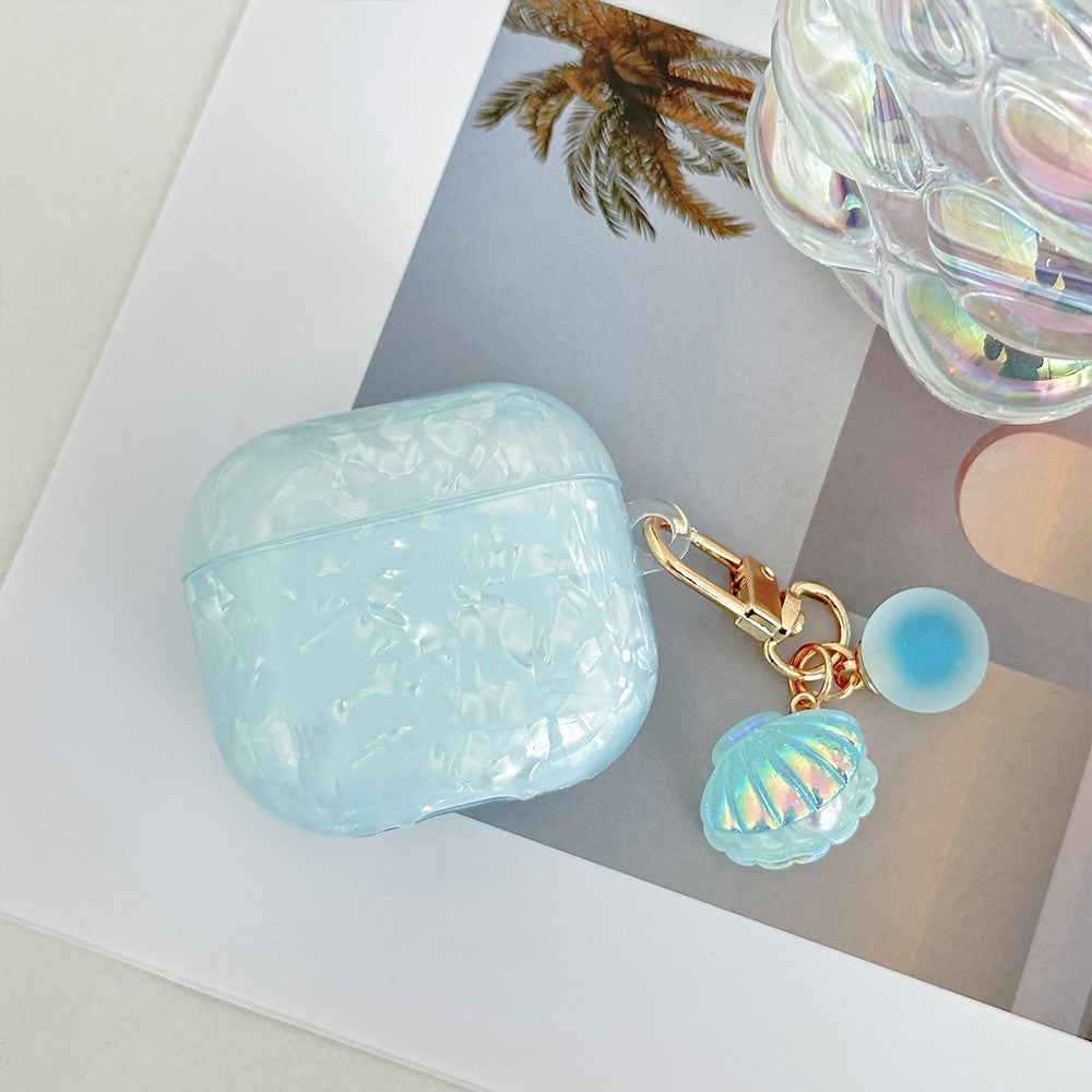 Compatible With  AirPods 5 / 4 Protective Case TPU Earphone Cover with Pearl and Seashell-Shaped Charm - Blue