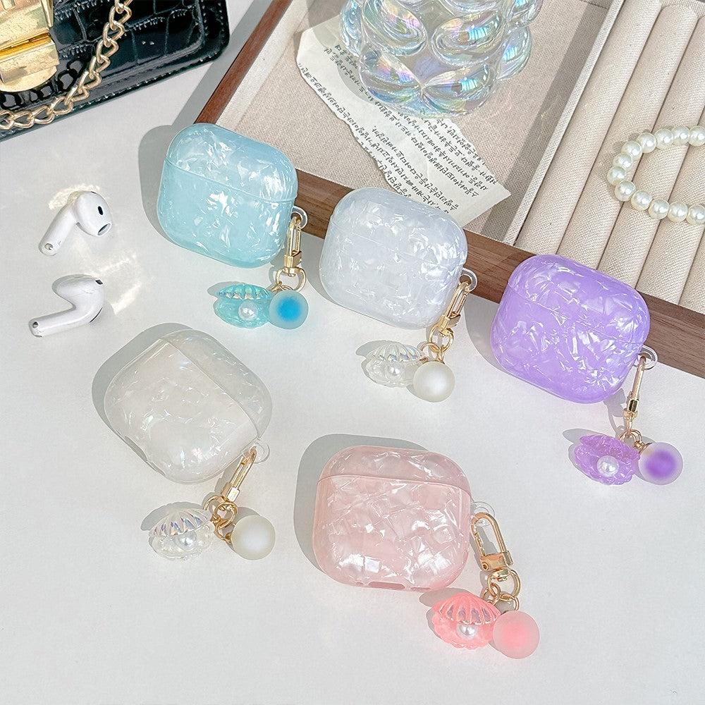 Compatible With  AirPods 5 / 4 Protective Case TPU Earphone Cover with Pearl and Seashell-Shaped Charm - Blue