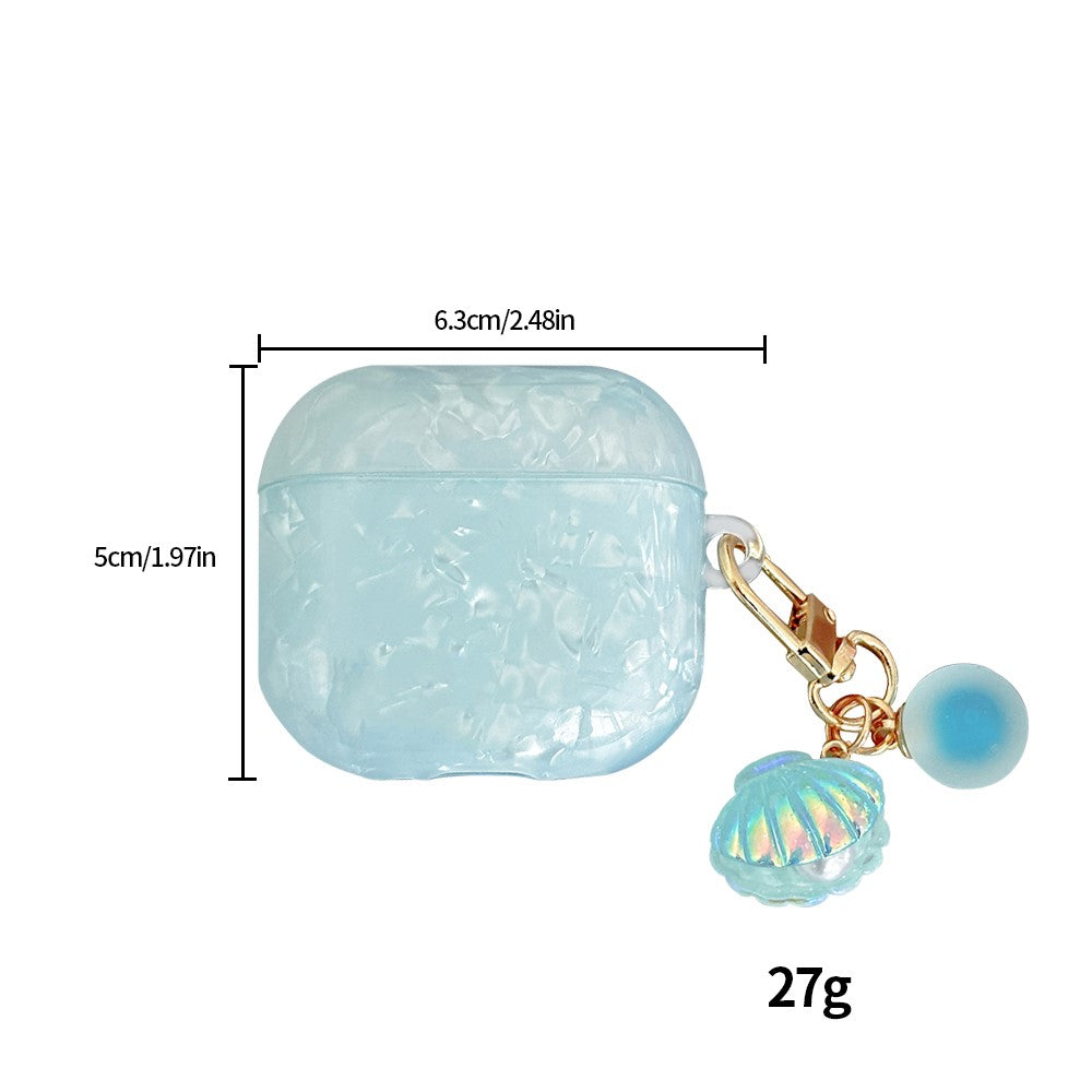 Compatible With  AirPods 5 / 4 Protective Case TPU Earphone Cover with Pearl and Seashell-Shaped Charm - Blue