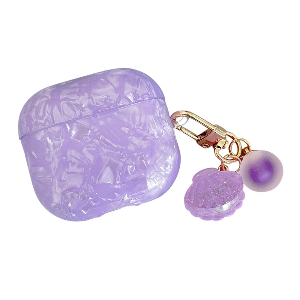 Compatible With  AirPods 5 / 4 Protective Case TPU Earphone Cover with Pearl and Seashell-Shaped Charm - Purple