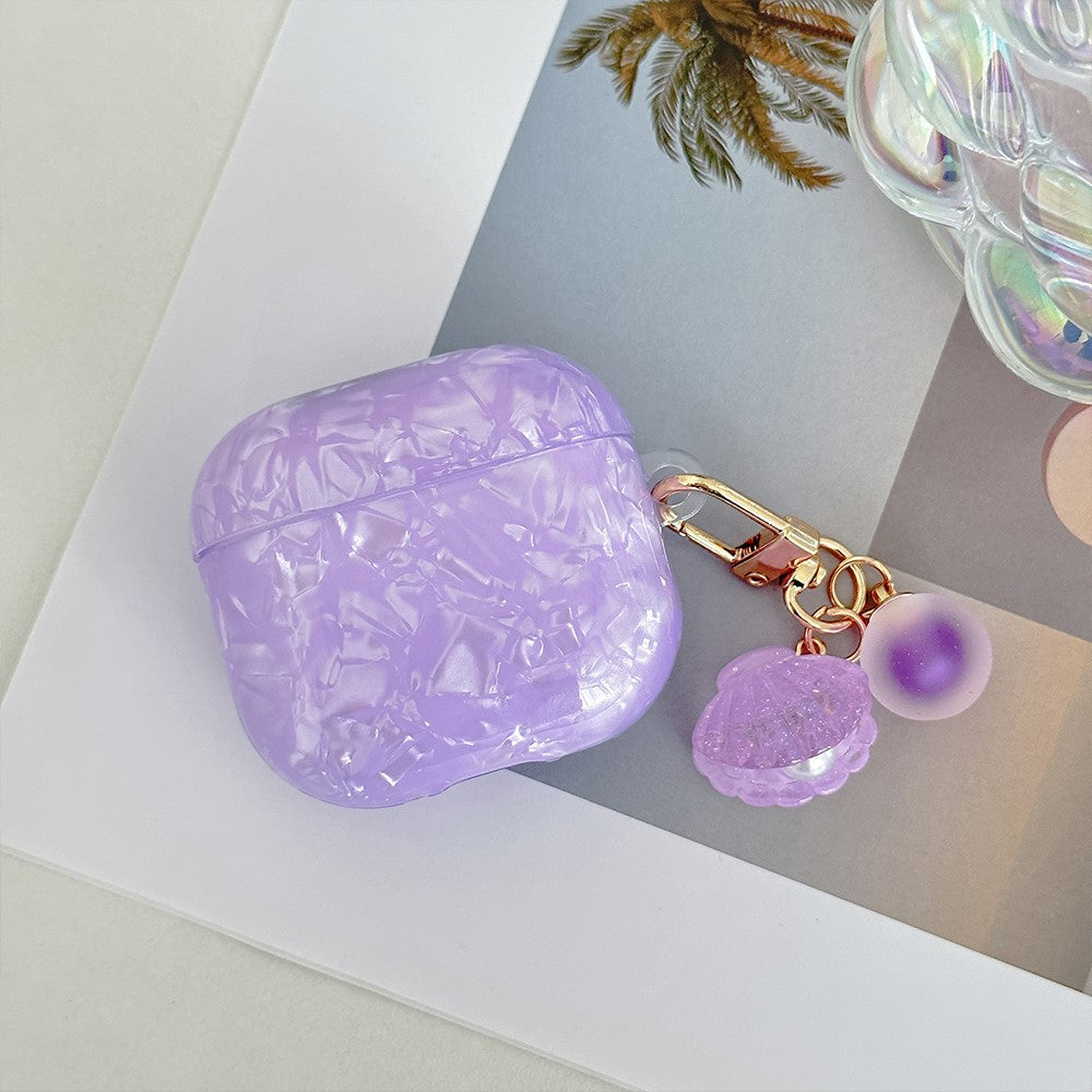 Compatible With  AirPods 5 / 4 Protective Case TPU Earphone Cover with Pearl and Seashell-Shaped Charm - Purple