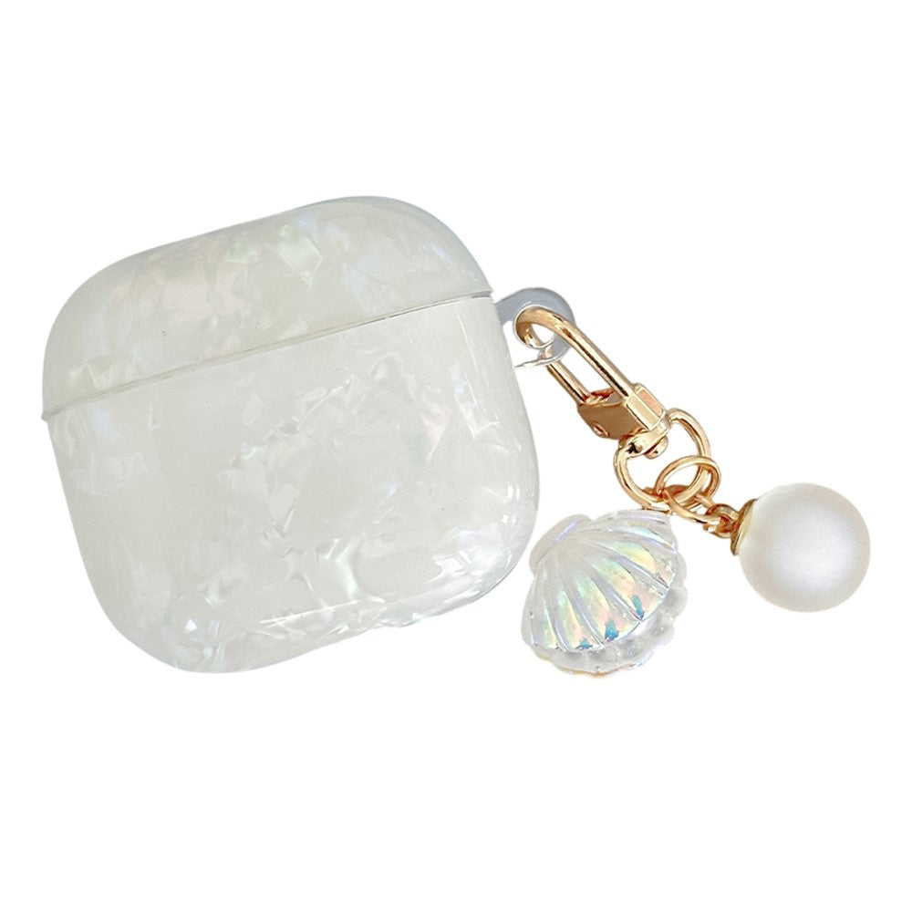 Compatible With  AirPods 5 / 4 Protective Case TPU Earphone Cover with Pearl and Seashell-Shaped Charm - Apricot