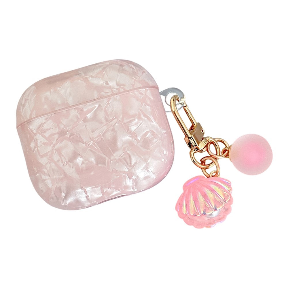 Compatible With  AirPods 5 / 4 Protective Case TPU Earphone Cover with Pearl and Seashell-Shaped Charm - Pink