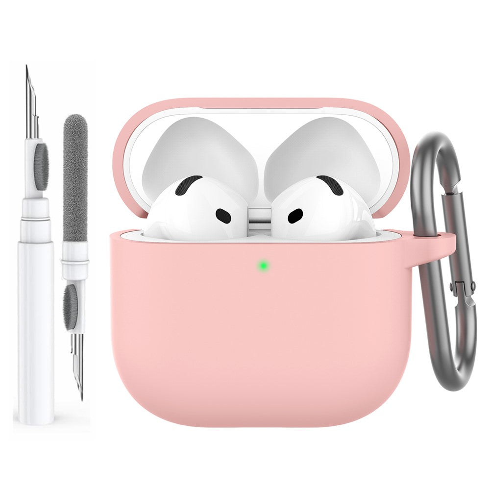 AHASTYLE WG163 Compatible With  AirPods 5 / 4 Silicone Case Earphone Cover with Cleaning Pen Kit and Carabiner - Pink