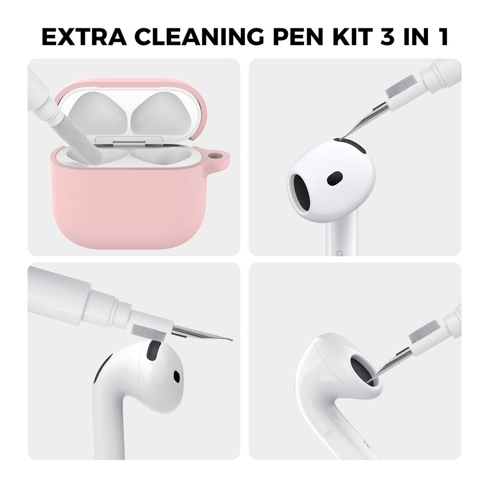 AHASTYLE WG163 Compatible With  AirPods 5 / 4 Silicone Case Earphone Cover with Cleaning Pen Kit and Carabiner - Pink
