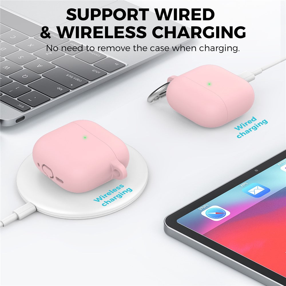 AHASTYLE WG163 Compatible With  AirPods 5 / 4 Silicone Case Earphone Cover with Cleaning Pen Kit and Carabiner - Pink