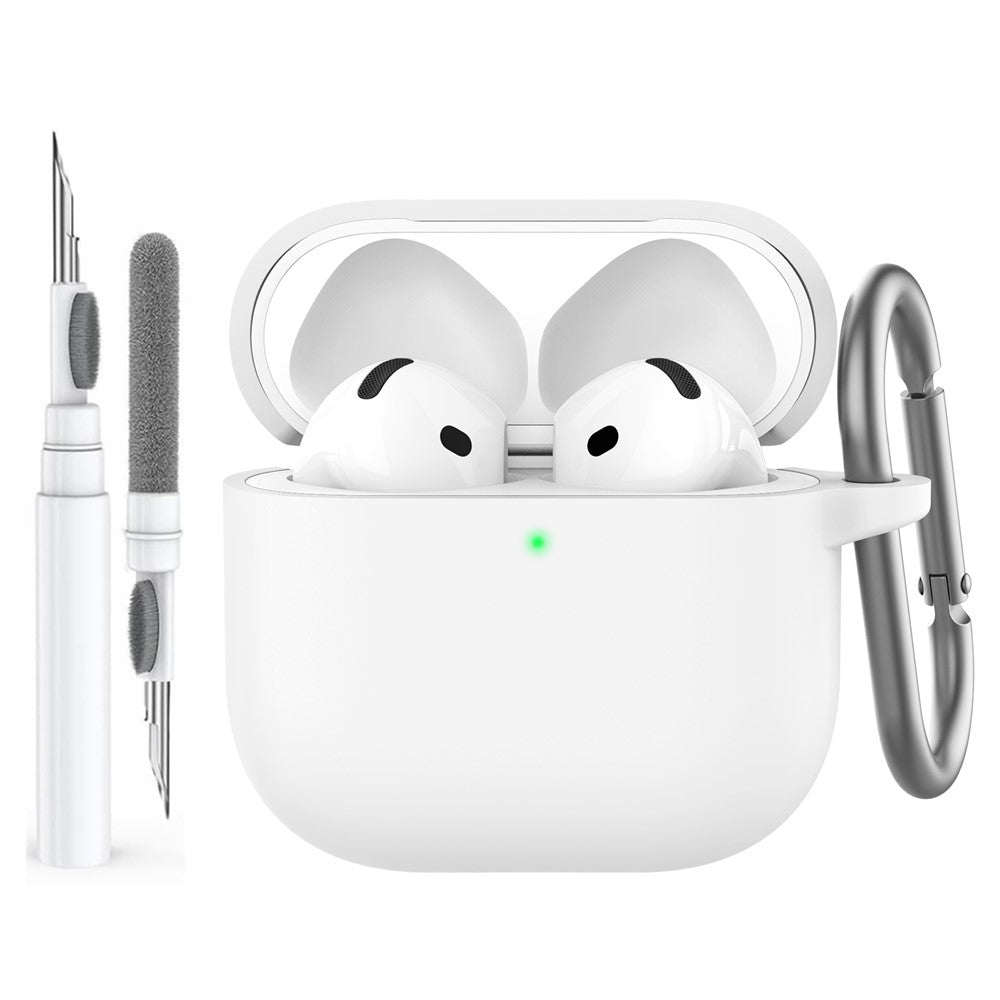 AHASTYLE WG163 Compatible With  AirPods 5 / 4 Silicone Case Earphone Cover with Cleaning Pen Kit and Carabiner - White