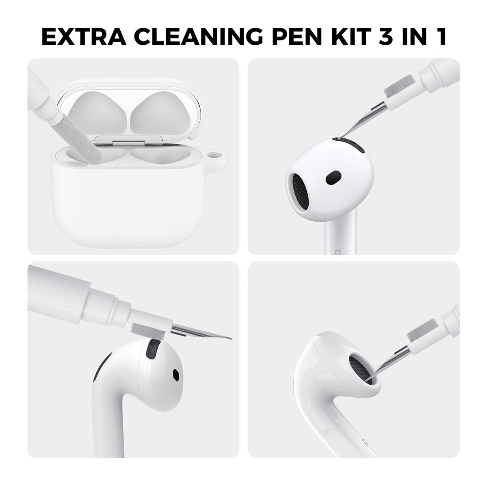 AHASTYLE WG163 Compatible With  AirPods 5 / 4 Silicone Case Earphone Cover with Cleaning Pen Kit and Carabiner - White