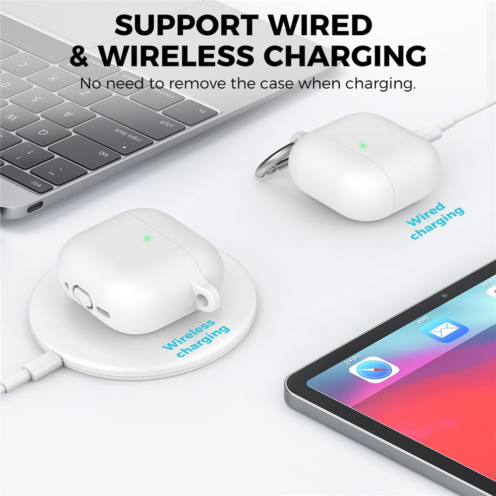 AHASTYLE WG163 Compatible With  AirPods 5 / 4 Silicone Case Earphone Cover with Cleaning Pen Kit and Carabiner - White