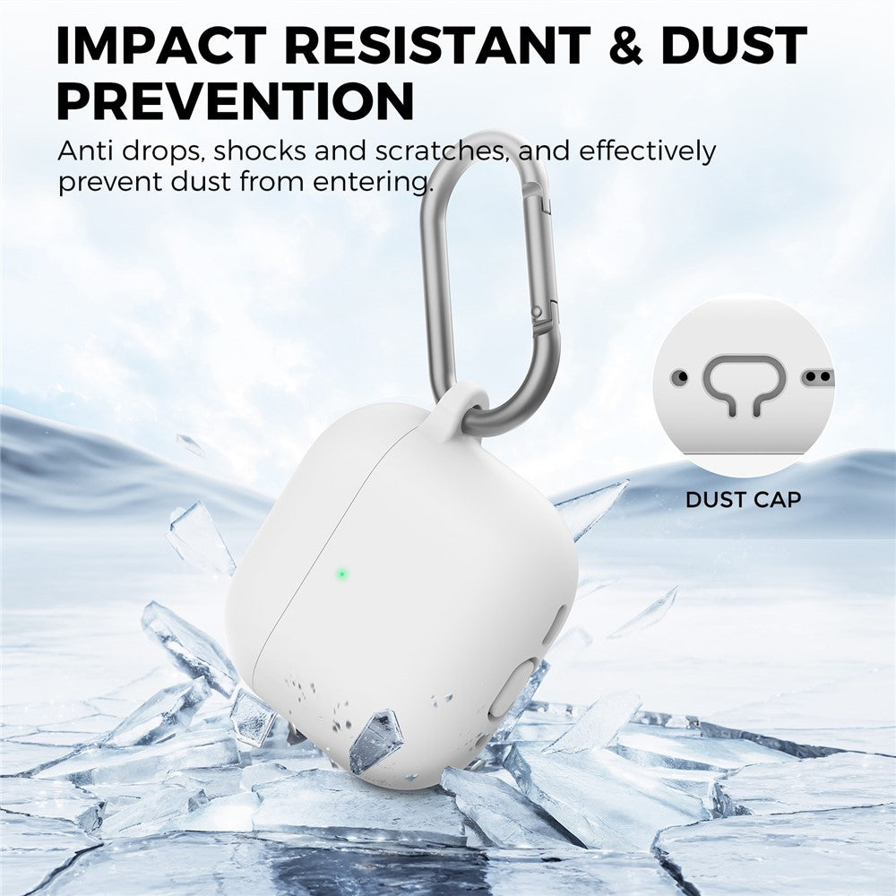 AHASTYLE WG163 Compatible With  AirPods 5 / 4 Silicone Case Earphone Cover with Cleaning Pen Kit and Carabiner - White