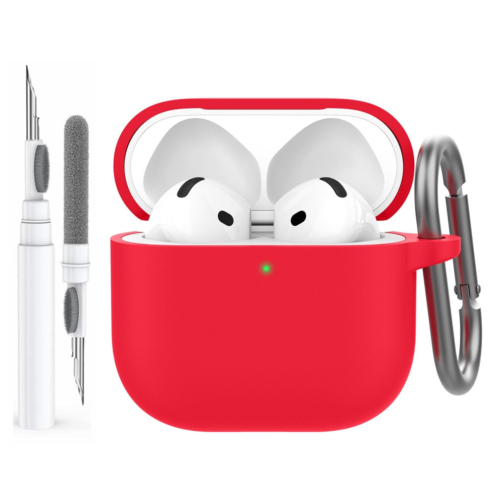 AHASTYLE WG163 Compatible With  AirPods 5 / 4 Silicone Case Earphone Cover with Cleaning Pen Kit and Carabiner - Red