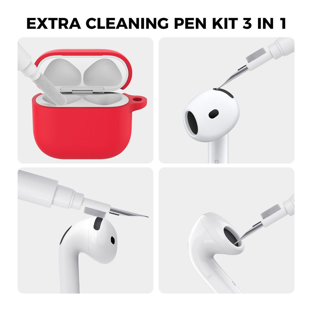 AHASTYLE WG163 Compatible With  AirPods 5 / 4 Silicone Case Earphone Cover with Cleaning Pen Kit and Carabiner - Red