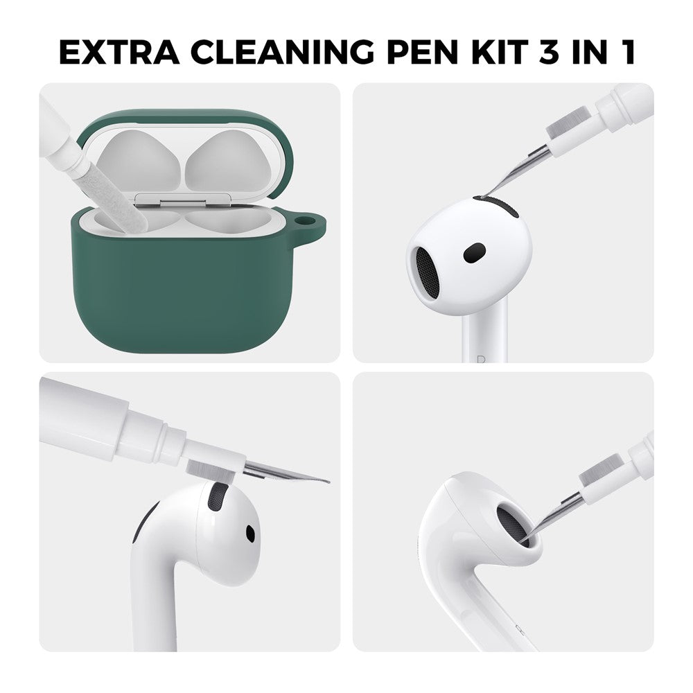 AHASTYLE WG163 Compatible With  AirPods 5 / 4 Silicone Case Earphone Cover with Cleaning Pen Kit and Carabiner - Green