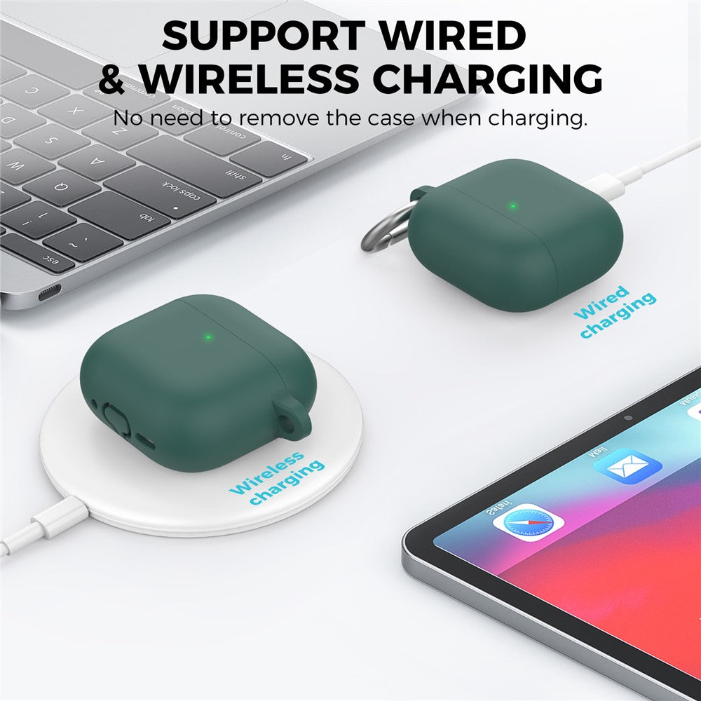 AHASTYLE WG163 Compatible With  AirPods 5 / 4 Silicone Case Earphone Cover with Cleaning Pen Kit and Carabiner - Green
