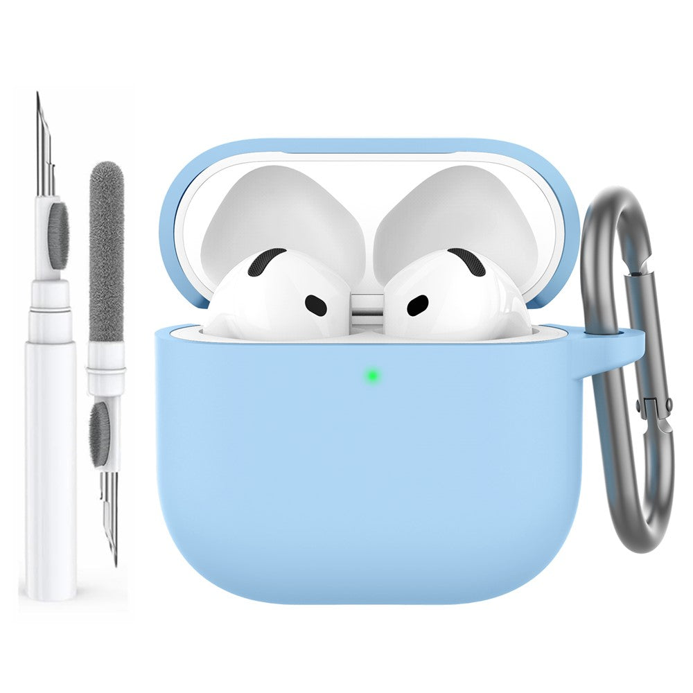 AHASTYLE WG163 Compatible With  AirPods 5 / 4 Silicone Case Earphone Cover with Cleaning Pen Kit and Carabiner - Sky Blue