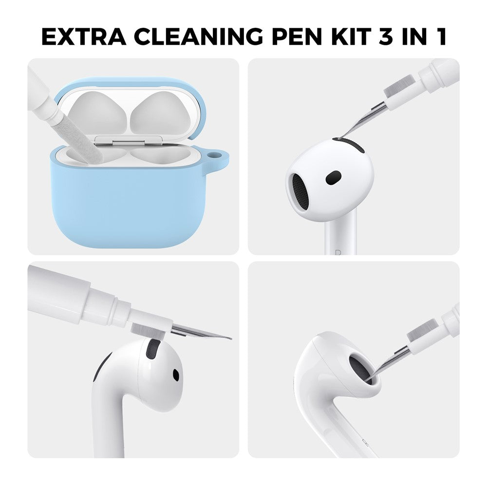AHASTYLE WG163 Compatible With  AirPods 5 / 4 Silicone Case Earphone Cover with Cleaning Pen Kit and Carabiner - Sky Blue