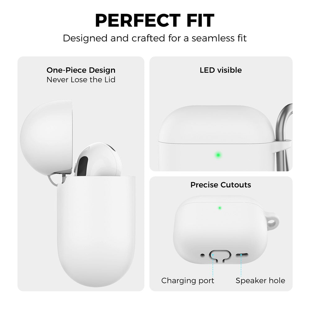 AHASTYLE WG163 Compatible With  AirPods 5 / 4 Silicone Case Earphone Cover with Carabiner - White