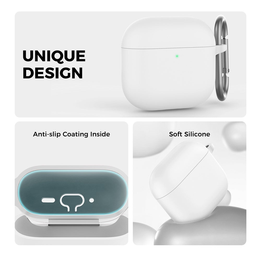 AHASTYLE WG163 Compatible With  AirPods 5 / 4 Silicone Case Earphone Cover with Carabiner - White