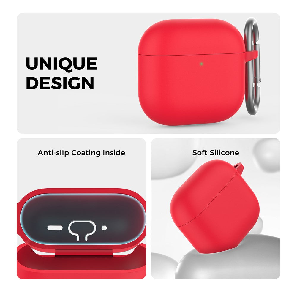 AHASTYLE WG163 Compatible With  AirPods 5 / 4 Silicone Case Earphone Cover with Carabiner - Red