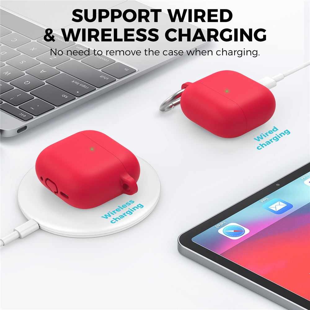 AHASTYLE WG163 Compatible With  AirPods 5 / 4 Silicone Case Earphone Cover with Carabiner - Red